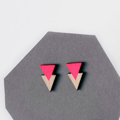 neon pink dupla háromszög fülbevaló