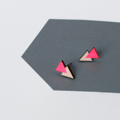 neon pink dupla háromszög fülbevaló